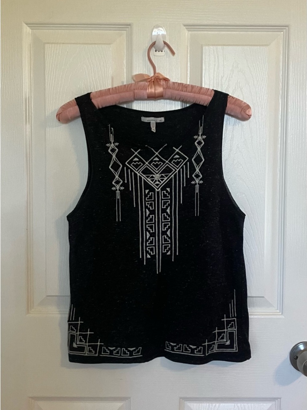 O'Neill Black Tank Top with White Geometric Embroidery